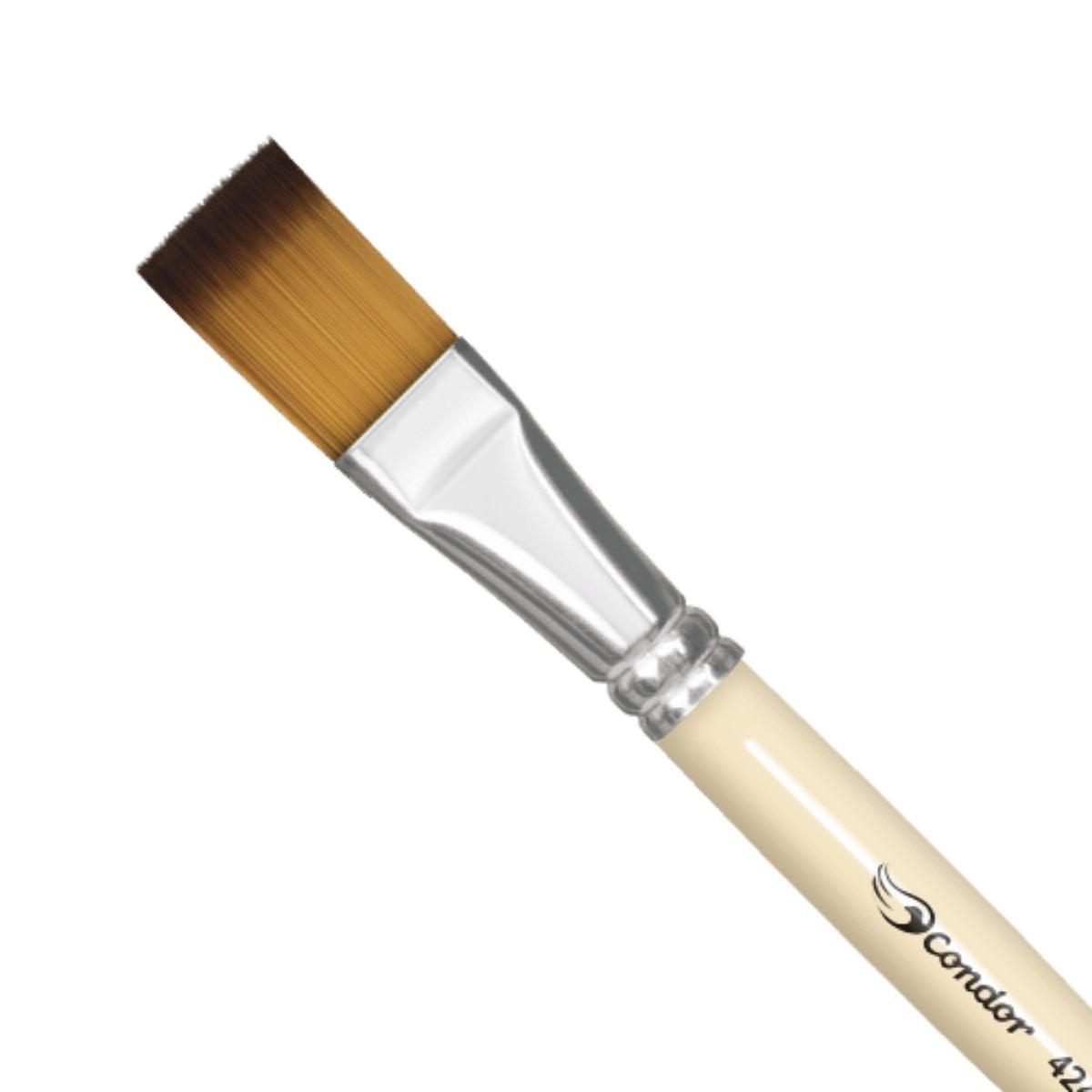 Pincel Chato 424 Condor Cerda Sintético Konex Ocre Cabo Curto Creme - Palácio da Arte