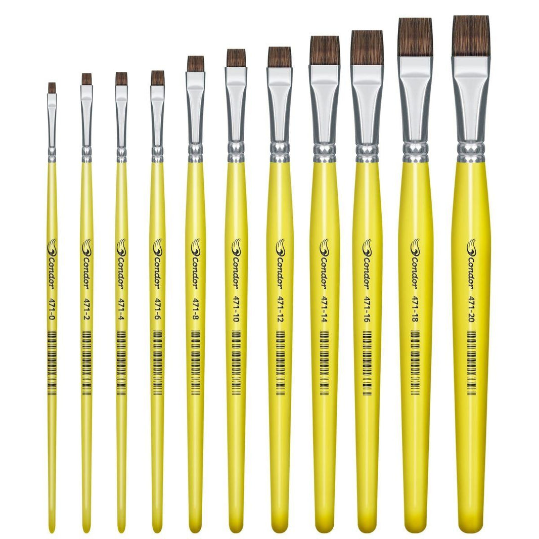 Pincel Chato 471 Condor Cerda Pelo de Pônei Escolar Cabo Curto Amarelo - Palácio da Arte