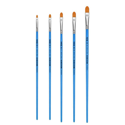 Pincel Filbert Língua de Gato 434 Tigre Cerda Sintético Dourado Cabo Longo Azul Perolizado - Palácio da Arte