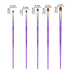 Pincel Filbert Língua de Gato 444 Tigre Sintético Mesclada Cabo Curto Lilás - Palácio da Arte