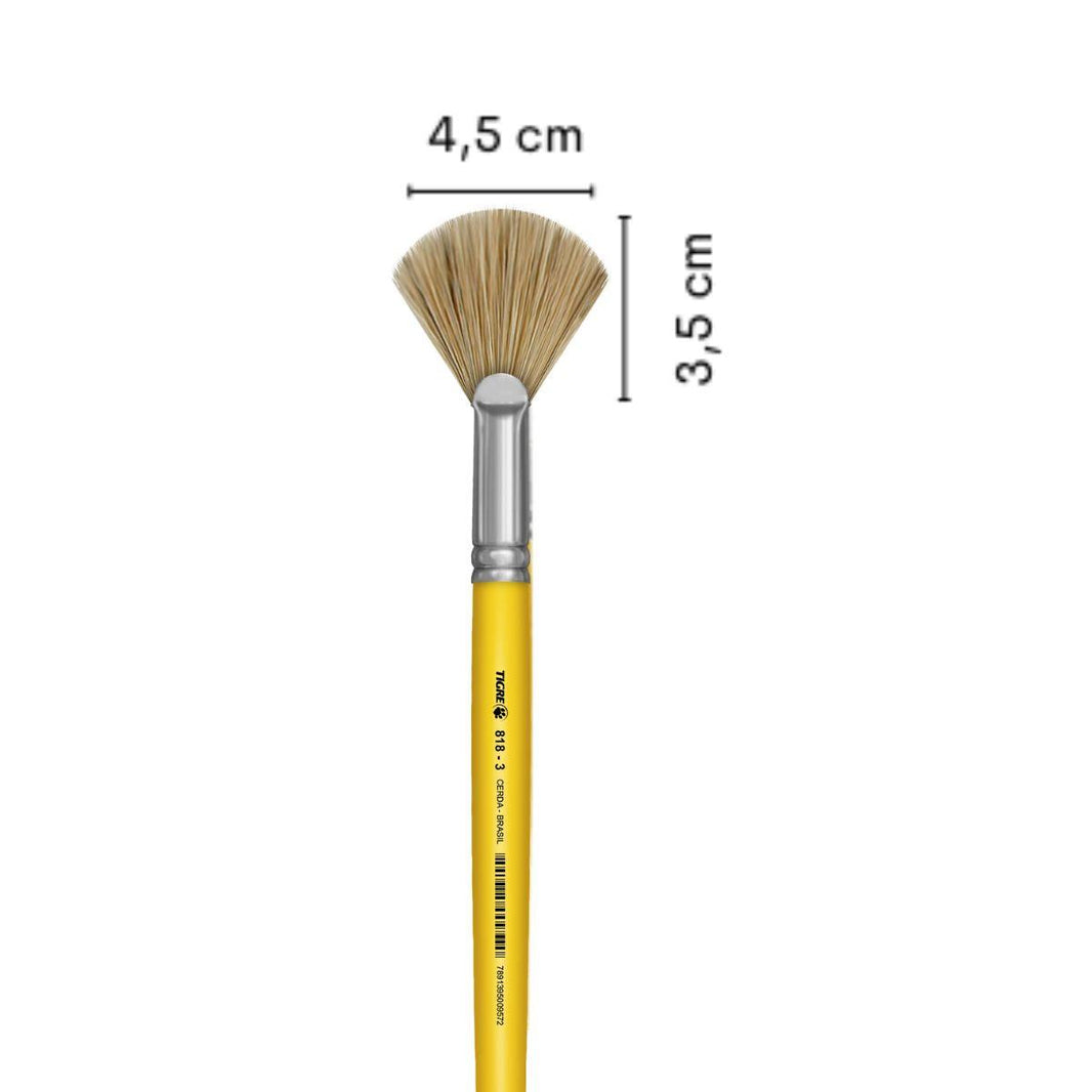 Pincel Leque 818 Tigre Cerda Natural Cabo Longo Amarelo - Palácio da Arte