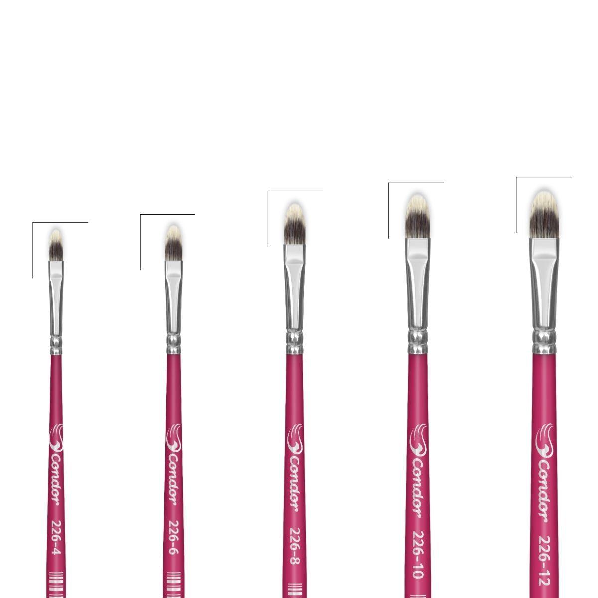 Pincel Lingua de Gato 226 Condor Cerda Sintético Toray Gris Cabo Curto Rosa - Palácio da Arte