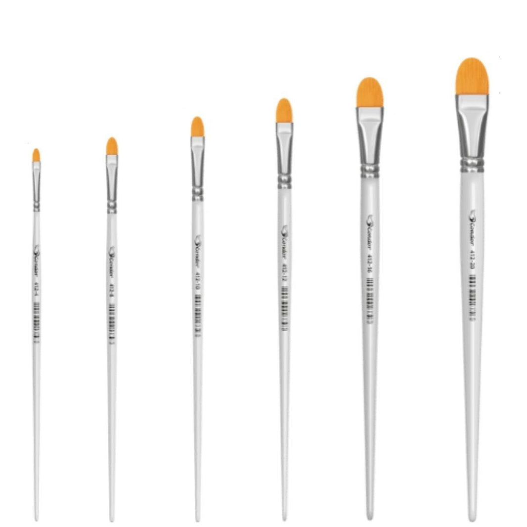 Pincel Língua de Gato 412 Condor Cerda Sintético Toray Dourada Cabo Longo Branco - Palácio da Arte