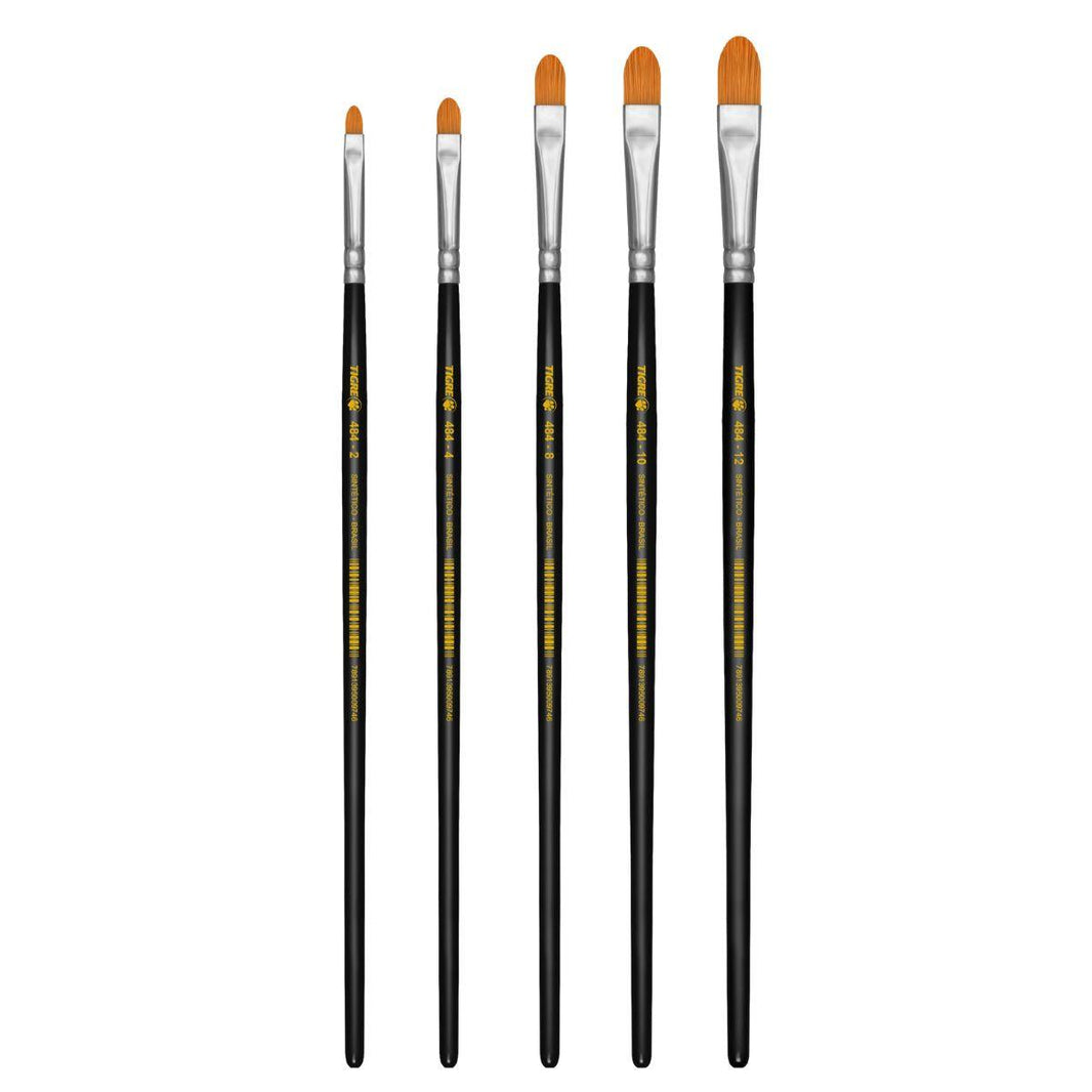 Pincel Língua de Gato 484 Tigre Cerda Sintético Dourado Cabo Curto Preto - Palácio da Arte