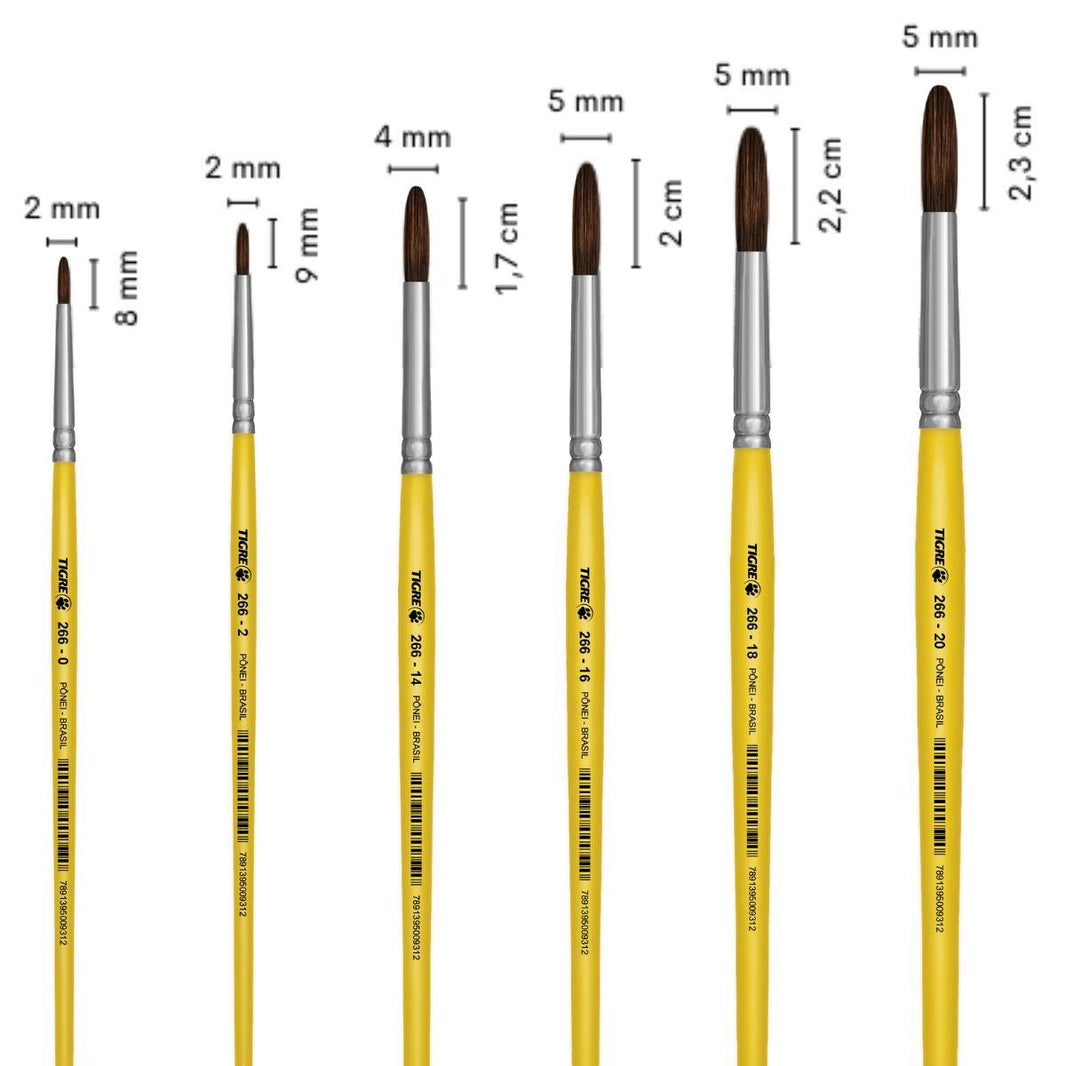 Pincel Redondo 266 Tigre Escolar Cerda Pelo de Pônei Cabo Curto Amarelo - Palácio da Arte