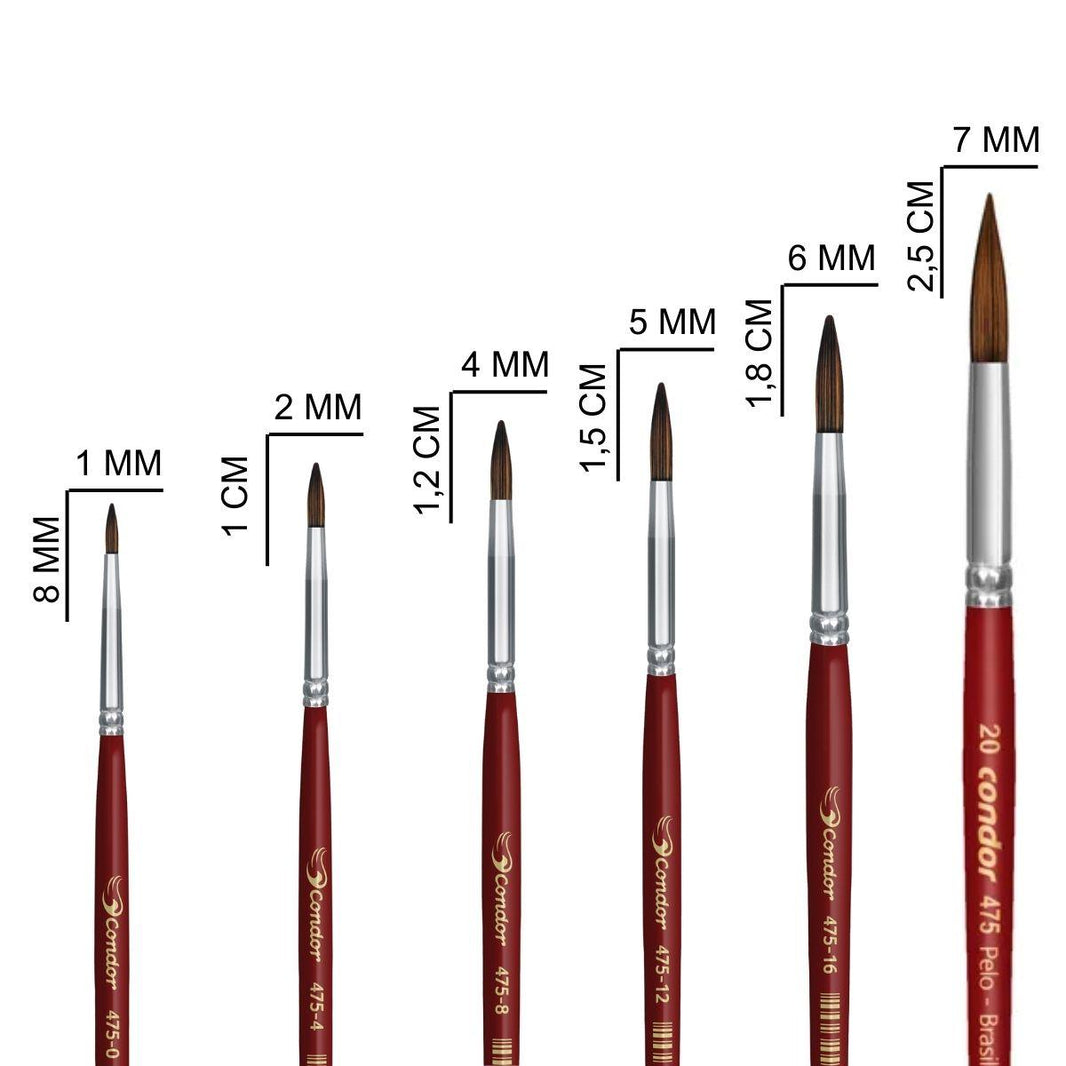 Pincel Redondo 475 Condor Cerda Pelo de Orelha de Boi Cabo Curto Vermelho - Palácio da Arte
