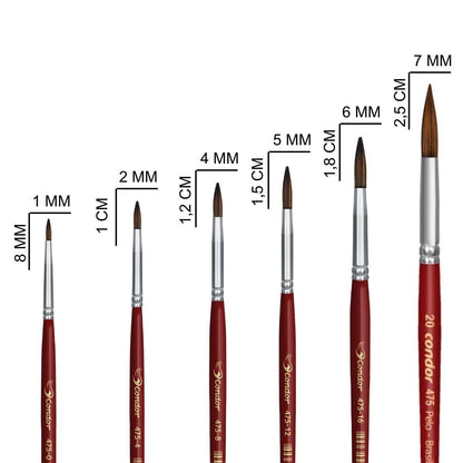 Pincel Redondo 475 Condor Cerda Pelo de Orelha de Boi Cabo Curto Vermelho - Palácio da Arte