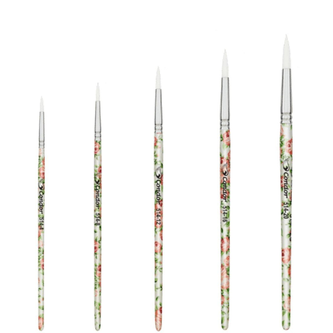 Pincel Redondo 514 Condor Cerda Sintético Branco Cabo Extra Curto Estampado - Palácio da Arte