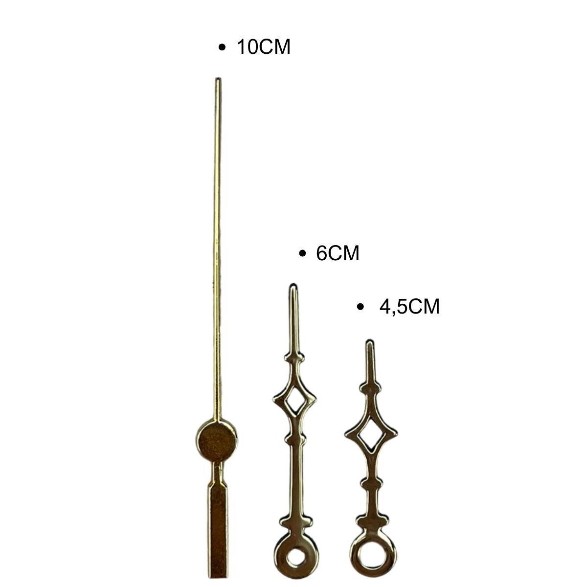 Ponteiros para Máquina de Relógio Universal 6cm Ouro - Palácio da Arte