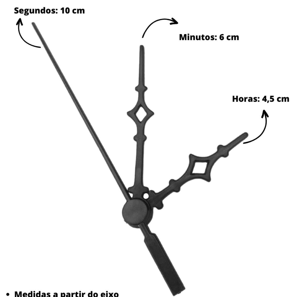 Ponteiros para Máquina de Relógio Universal 6cm Preto - Palácio da Arte