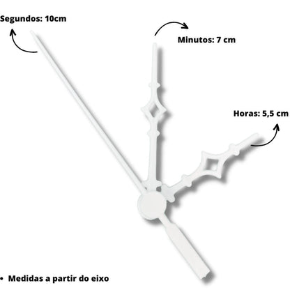 Ponteiros para Máquina de Relógio Universal 7cm Branco - Palácio da Arte