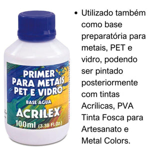 Primer Acrilex Branco para Metais Pet e Vidro 100ml - Palácio da Arte