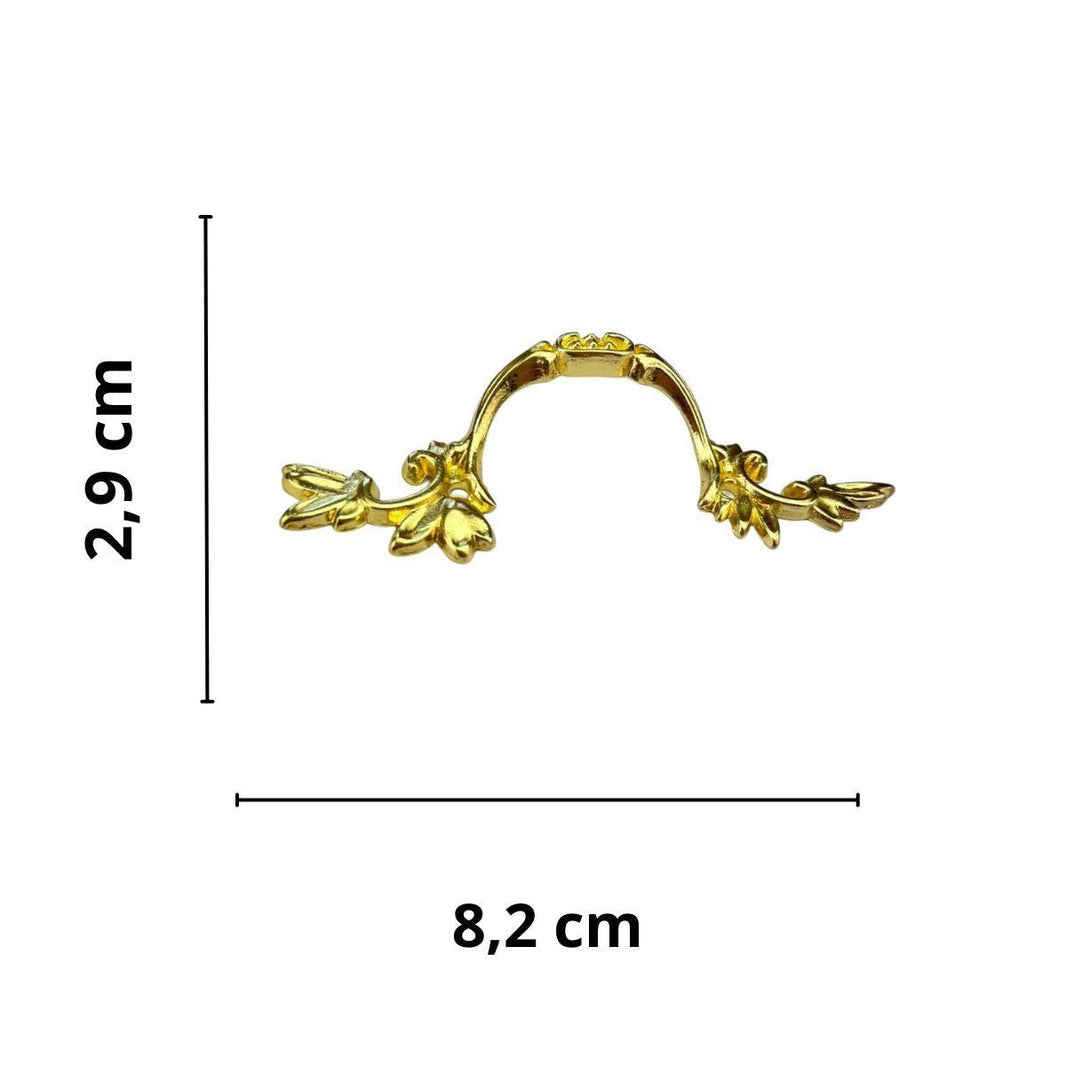 Puxador Alça Colonial em Metal Dourado 8,2x2,9cm Kit com 2 peças - Palácio da Arte