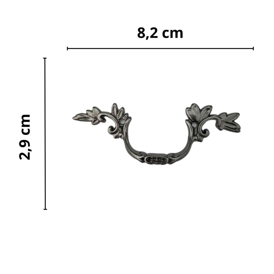 Puxador Alça Colonial em Metal Grafite 8,2x2,9cm Kit com 2 peças - Palácio da Arte