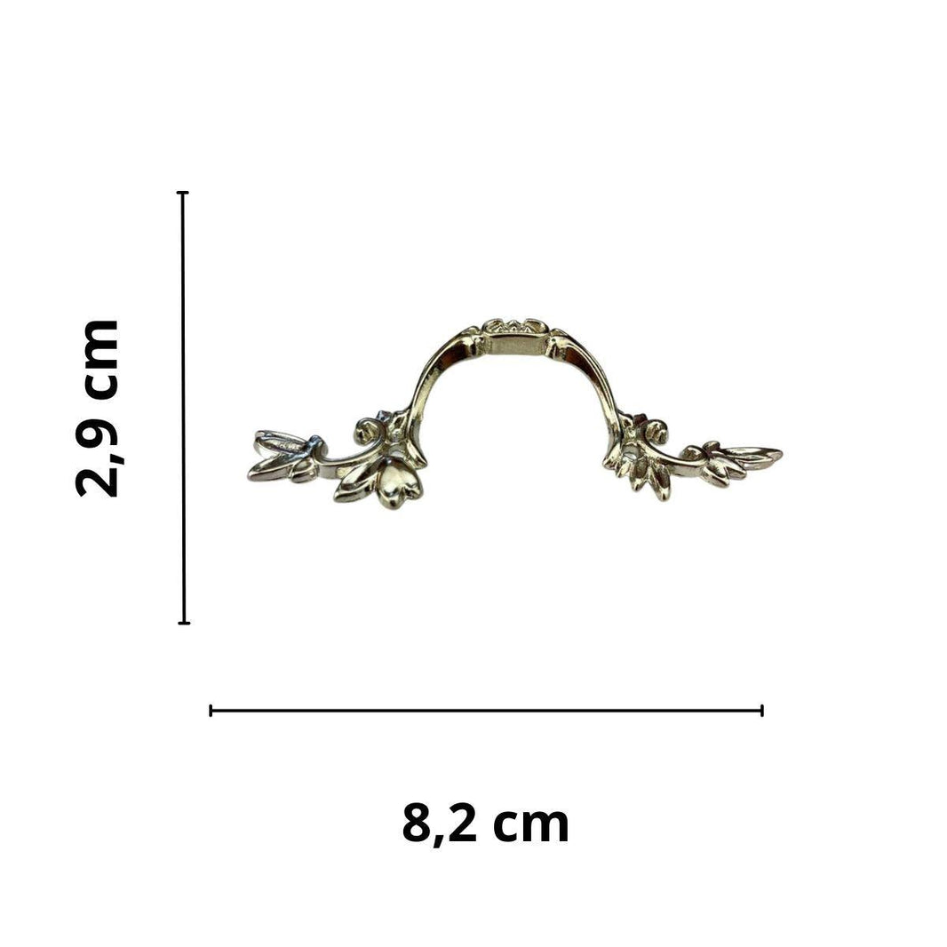 Puxador Alça Colonial em Metal Niquel 8,2x2,9cm Kit com 2 peças - Palácio da Arte