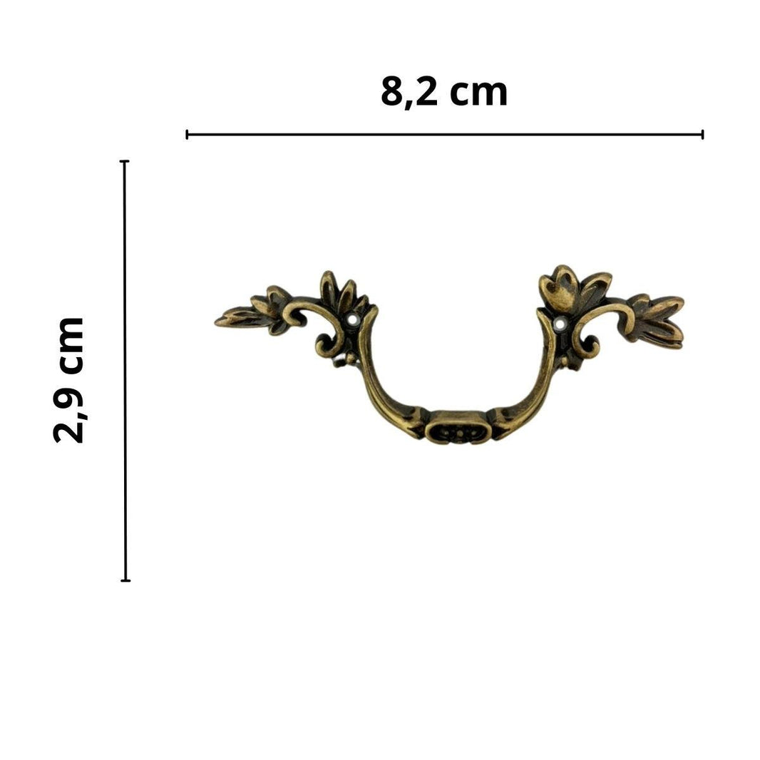 Puxador Alça Colonial em Metal Ouro Velho 8,2x2,9cm Kit com 2 peças - Palácio da Arte