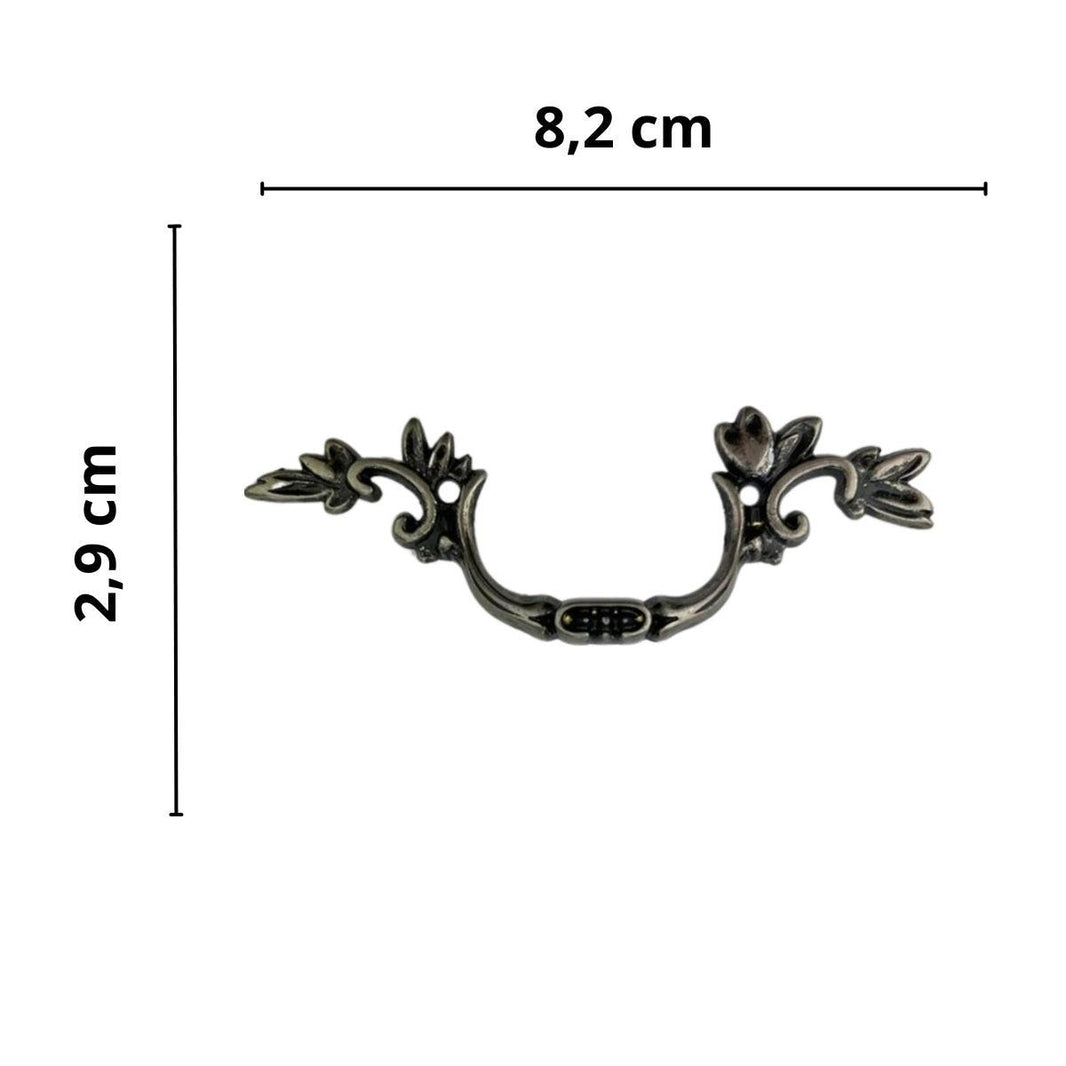 Puxador Alça Colonial em Metal Prata Velha 8,2x2,9cm Kit com 2 peças - Palácio da Arte