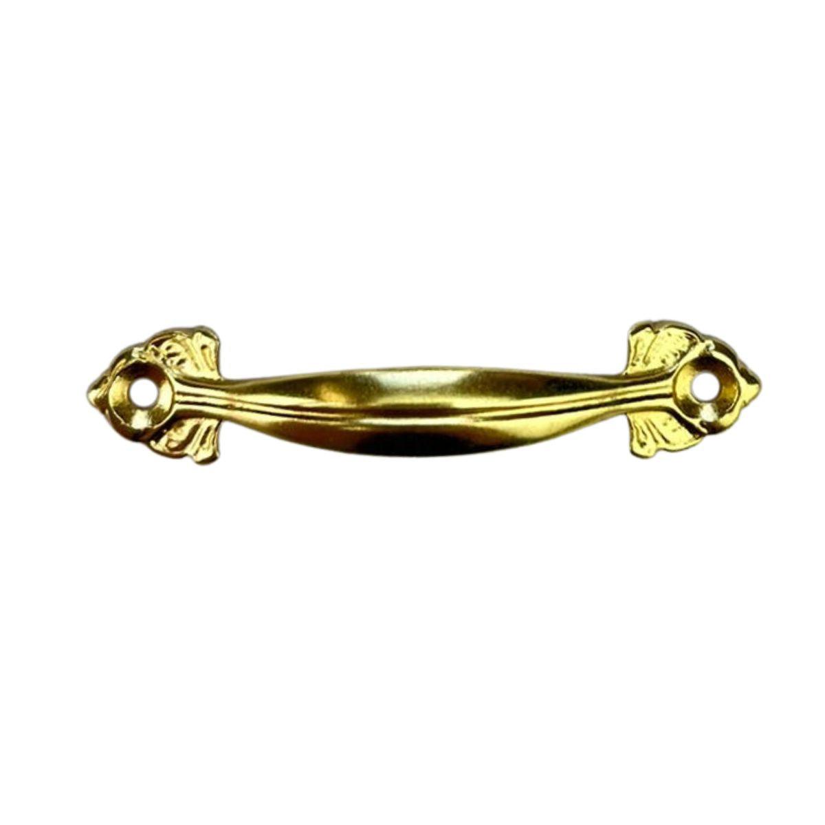 Puxador Alça Folhas M em Metal Dourado 5x1cm Kit com 2 peças - Palácio da Arte