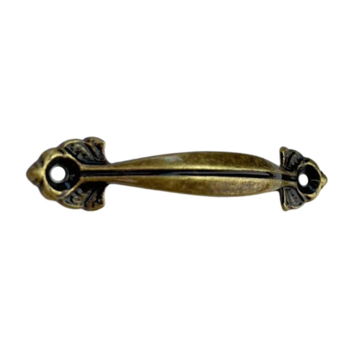 Puxador Alça Folhas M em Metal Ouro Velho 5x1cm Kit com 2 peças - Palácio da Arte