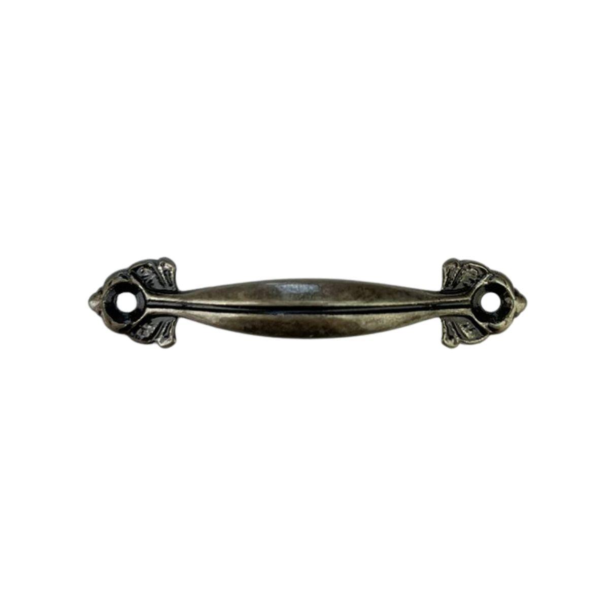 Puxador Alça Folhas M em Metal Prata Velho 5x1cm Kit com 2 Peças - Palácio da Arte