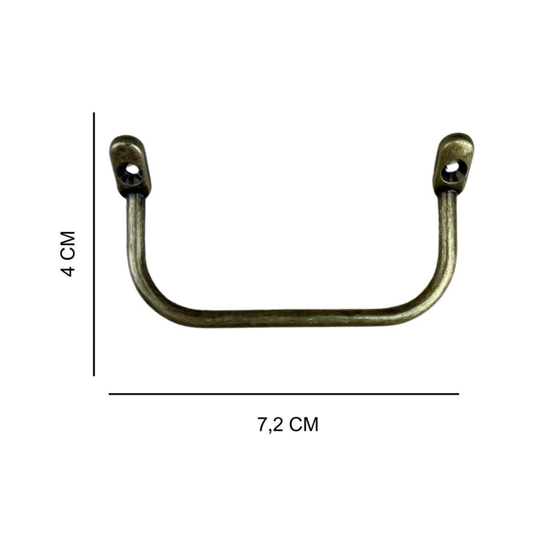 Puxador Alça Inclinadas P em Metal Ouro Velho 7,2x4cm Kit com 2 peças - Palácio da Arte