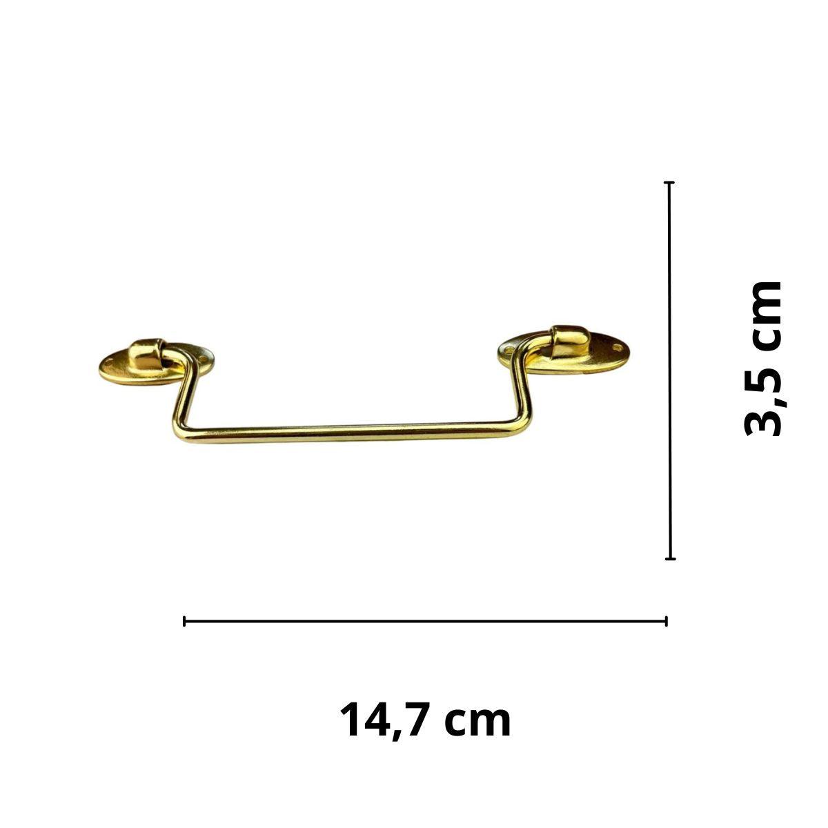 Puxador Alça Tradicional P em Metal Dourado 14,7x3,5cm Kit com 2 peças - Palácio da Arte