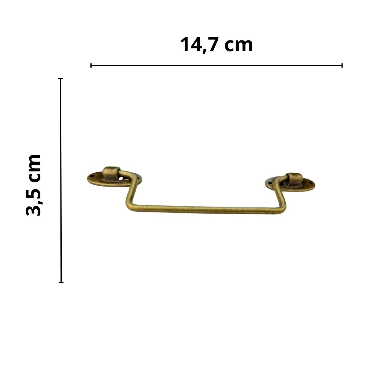 Puxador Alça Tradicional P em Metal Ouro Velho 14,7x3,5cm Kit com 2 peças - Palácio da Arte