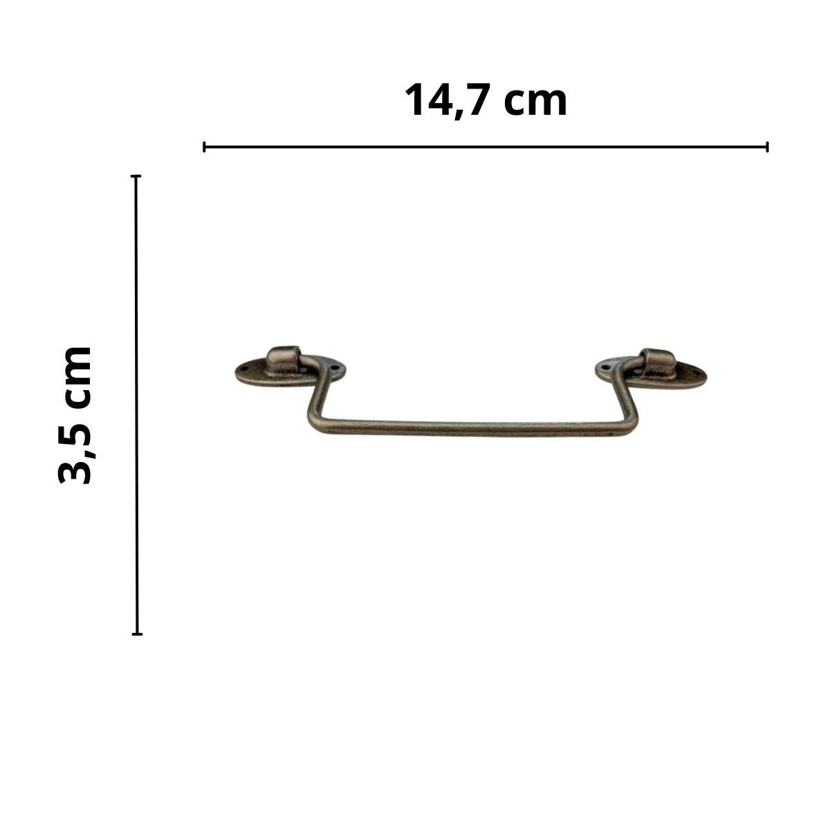 Puxador Alça Tradicional P em Metal Prata Velha 14,7x3,5cm Kit com 2 peças - Palácio da Arte
