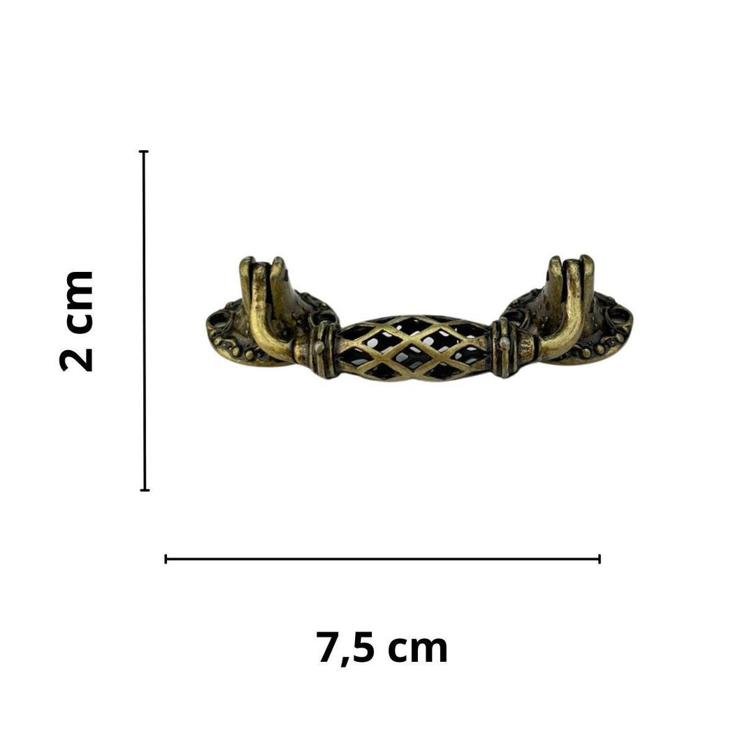 Puxador Alça Trançado em Metal Ouro Velho 7,5x2cm Kit com 2 peças - Palácio da Arte