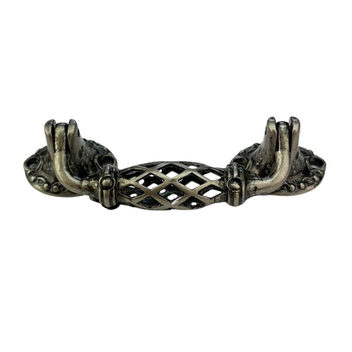 Puxador Alça Trançado em Metal Prata Velho 7,5x2cm Kit com 2 peças - Palácio da Arte