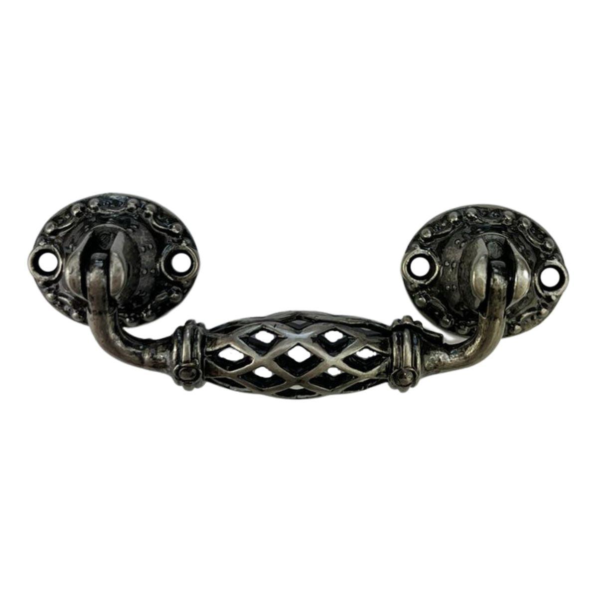 Puxador Alça Trançado em Metal Prata Velho 7,5x2cm Kit com 2 peças - Palácio da Arte