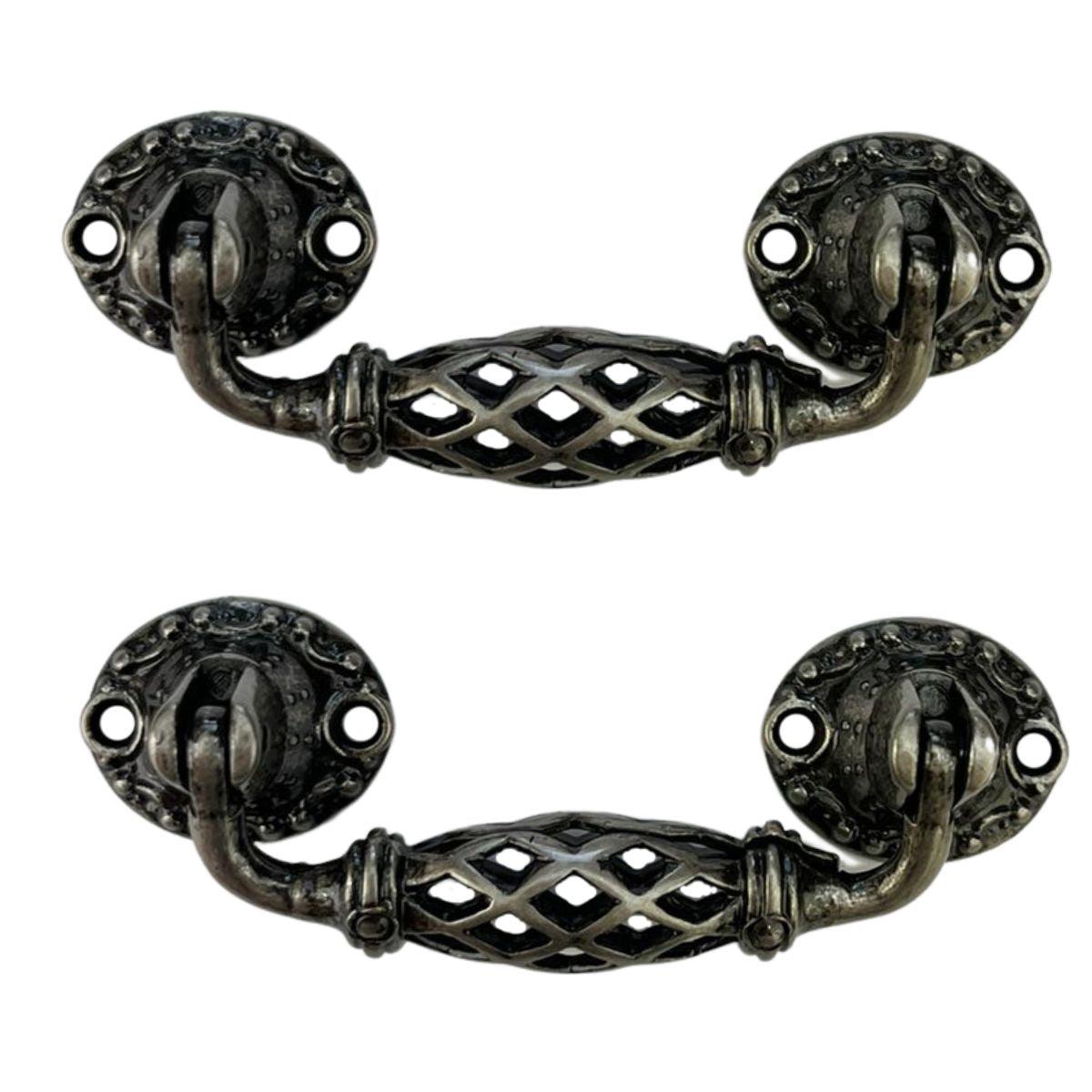 Puxador Alça Trançado em Metal Prata Velho 7,5x2cm Kit com 2 peças - Palácio da Arte