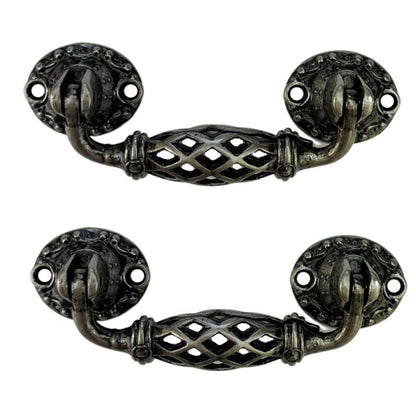 Puxador Alça Trançado em Metal Prata Velho 7,5x2cm Kit com 2 peças - Palácio da Arte
