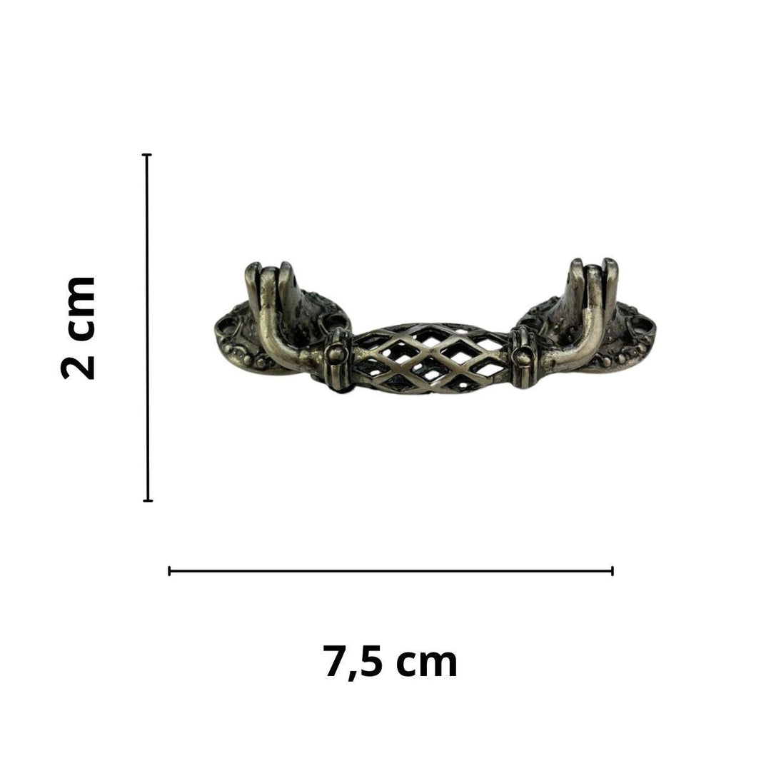 Puxador Alça Trançado em Metal Prata Velho 7,5x2cm Kit com 2 peças - Palácio da Arte