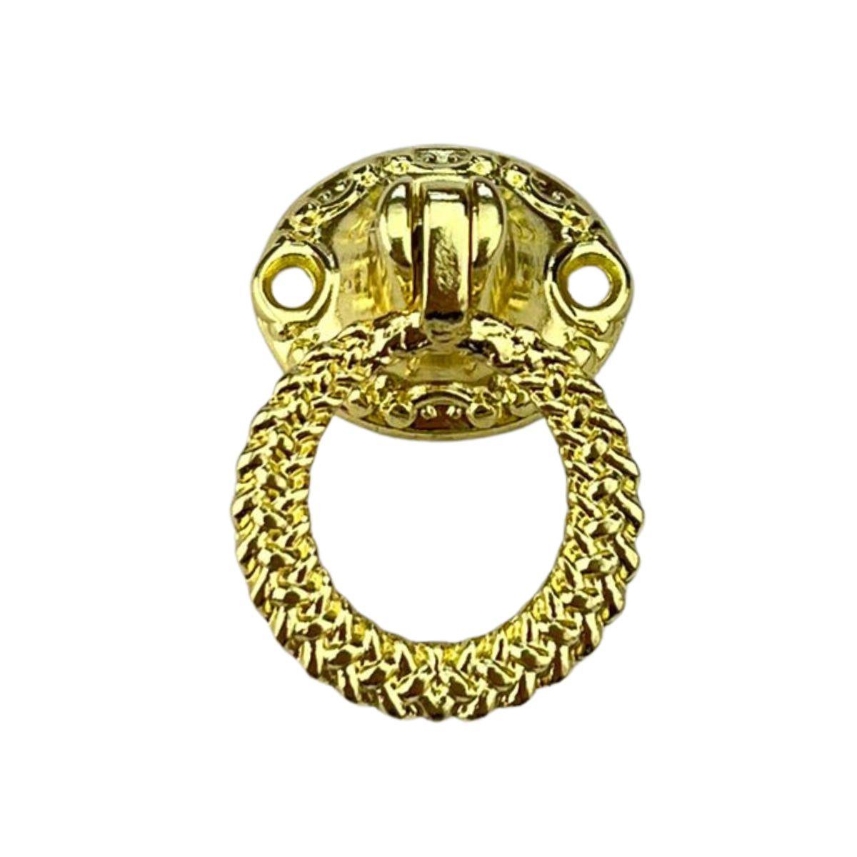 Puxador Argola Redondo Brinco Metal Dourado 2,4x3,7cm Kit com 2 peças - Palácio da Arte