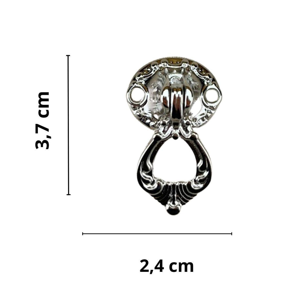 Puxador Argola Redondo Colonial Metal Niquel 2,4x3,7cm Kit com 2 peças - Palácio da Arte