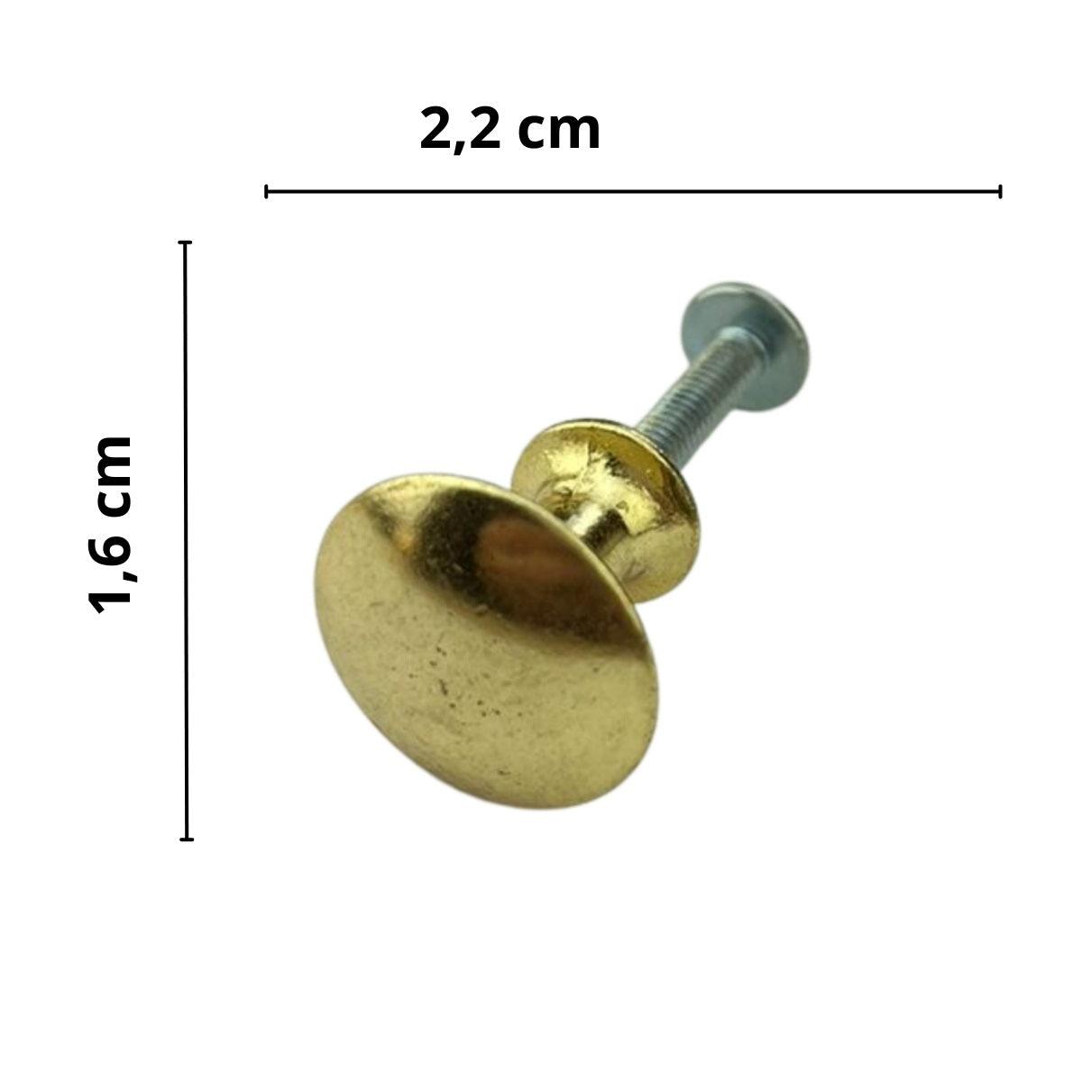 Puxador Botão Metal Dourado 2,2x1,6cm Kit com 2 peças - Palácio da Arte