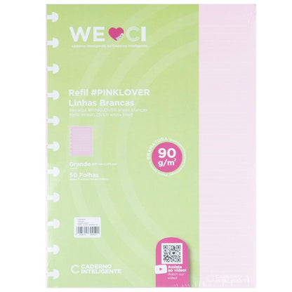 Refil Pautado Caderno Inteligente A5 Pink Lover Linhas Brancas 50 Folhas 90g - Palácio da Arte