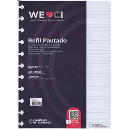 Refil Pautado Caderno Inteligente Grande Linhas Brancas 30 Folhas 120g - Palácio da Arte