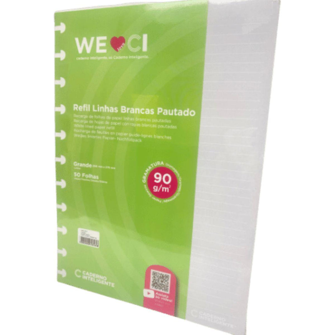 Refil Pautado Caderno Inteligente Grande Linhas Brancas 50 Folhas 90g - Palácio da Arte