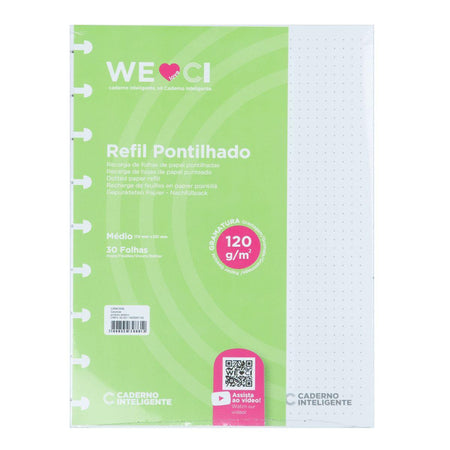Refil Pontilhado Caderno Inteligente Médio Linhas Cinzas 30 Folhas 120g - Palácio da Arte