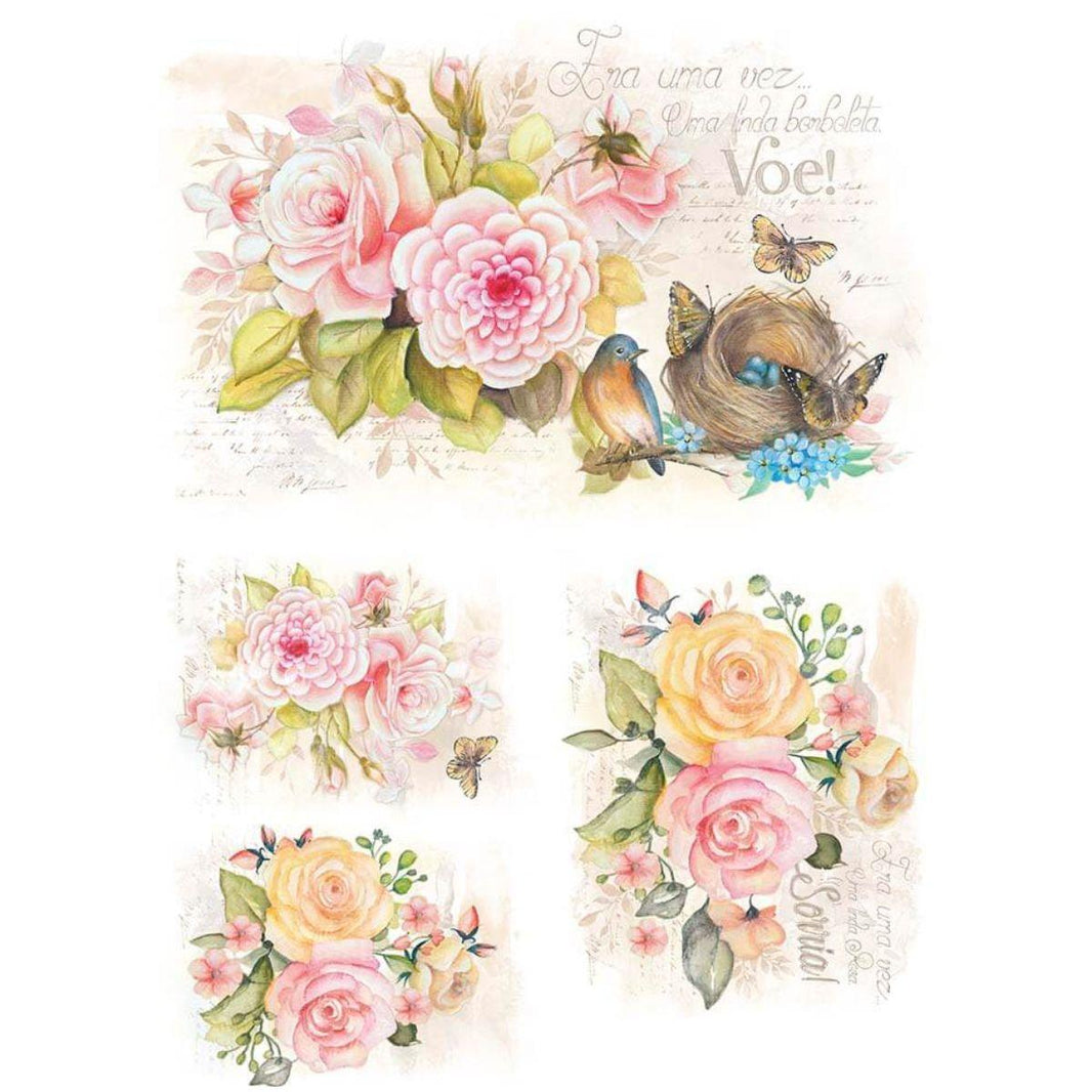 Slim Paper Decoupage Litoarte SPL-002 Flores Aquarela 47x34cm - Palácio da Arte