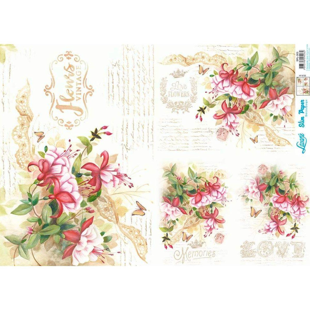 Slim Paper Decoupage Litoarte SPL-003 Flores Brinco de Princesa 47x34cm - Palácio da Arte