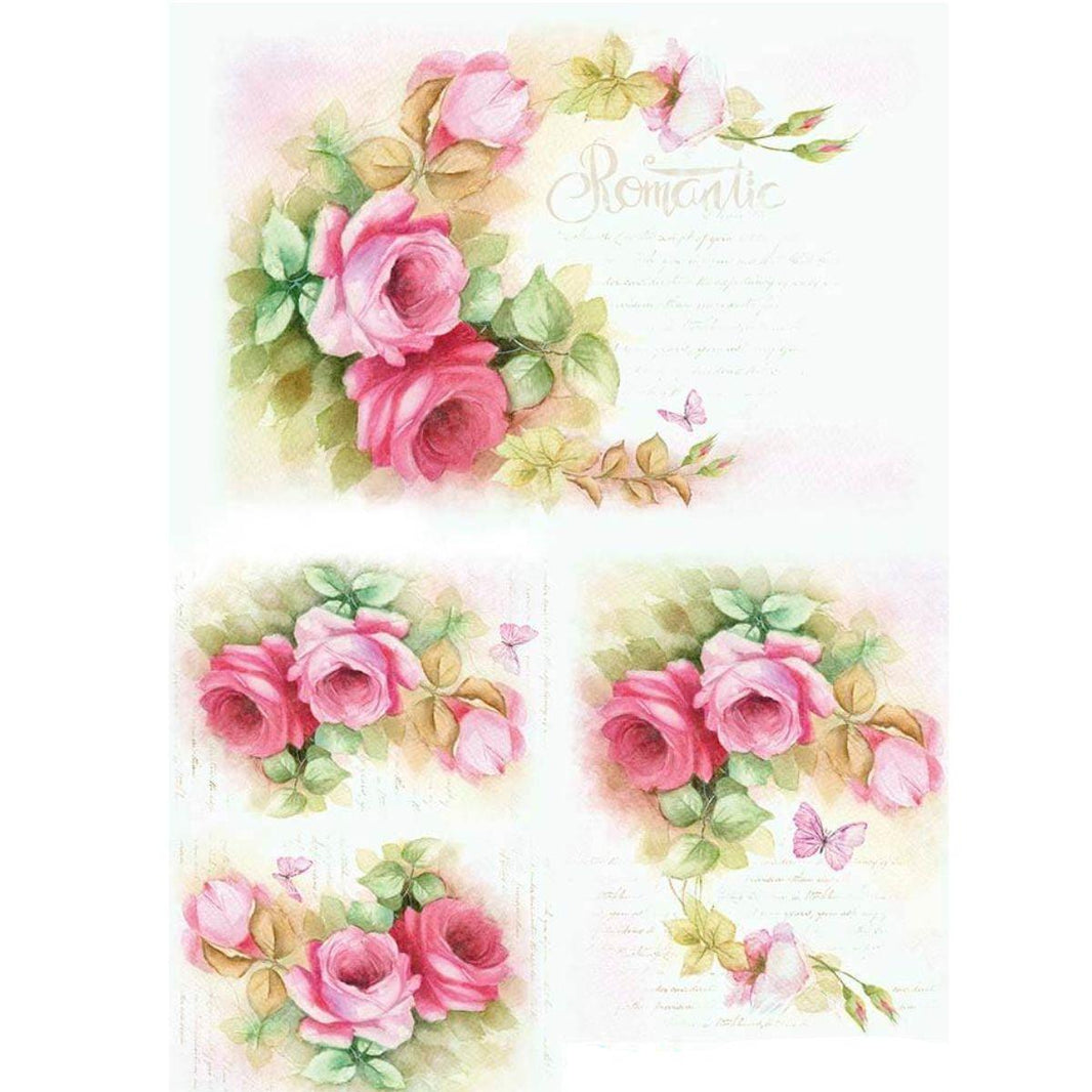 Slim Paper Decoupage Litoarte SPL-004 Rosas Fundo Folha 47x34cm - Palácio da Arte