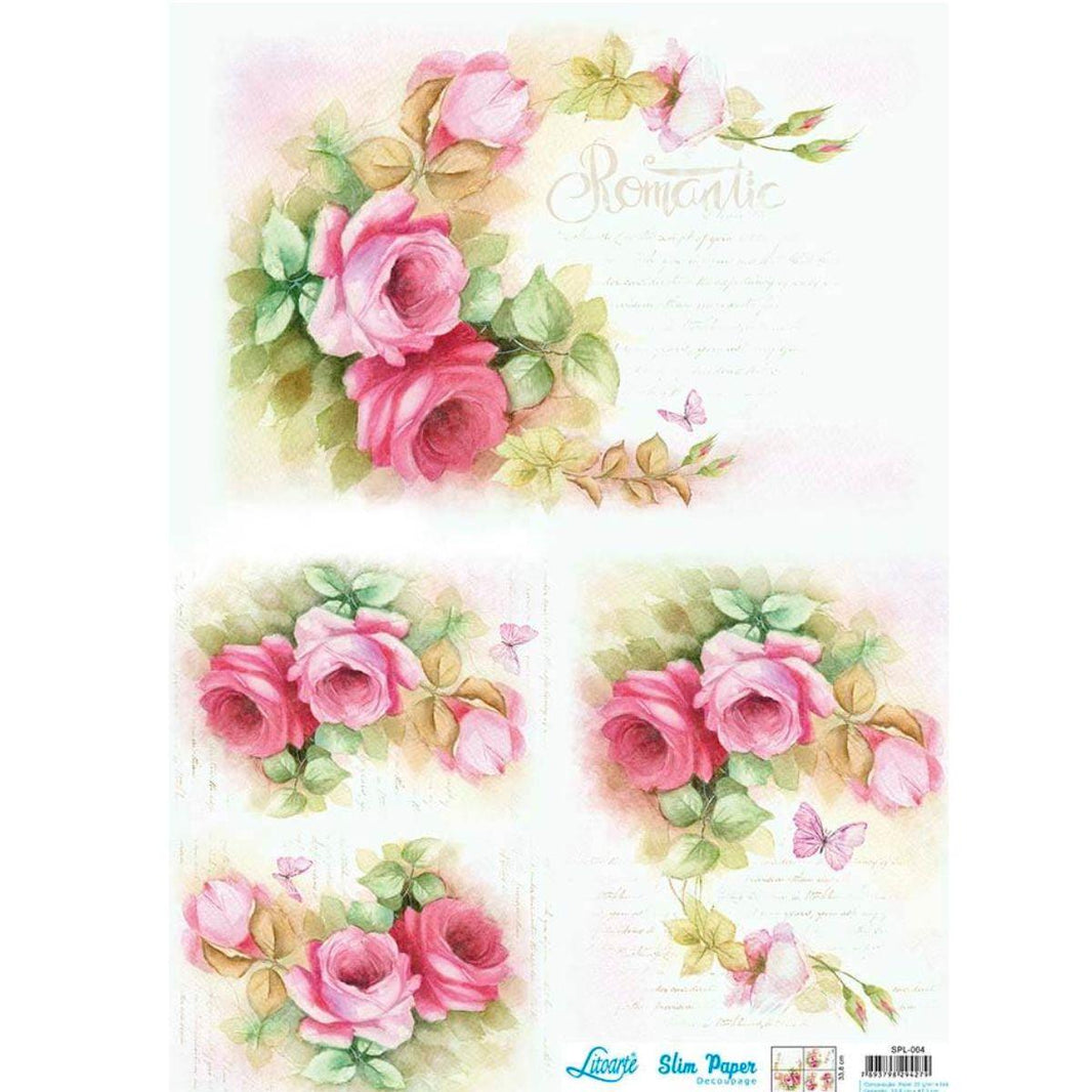 Slim Paper Decoupage Litoarte SPL-004 Rosas Fundo Folha 47x34cm - Palácio da Arte