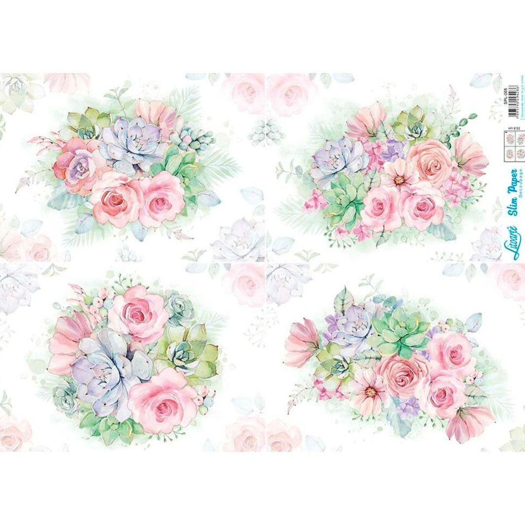 Slim Paper Decoupage Litoarte SPL-005 Flores e Suculentas 47x34cm - Palácio da Arte