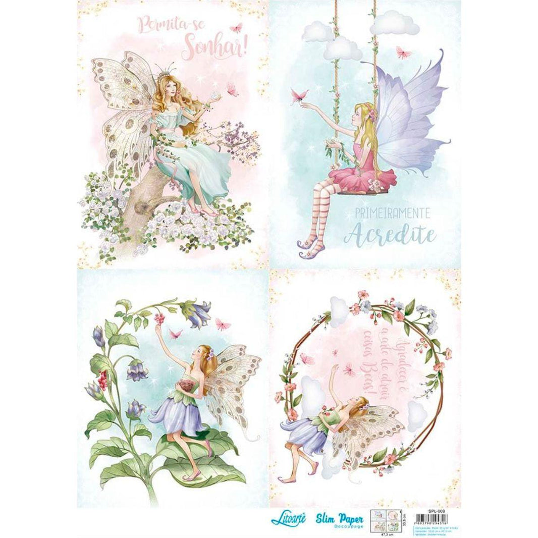Slim Paper Decoupage Litoarte SPL-008 Fadas e Flores 47x34cm - Palácio da Arte