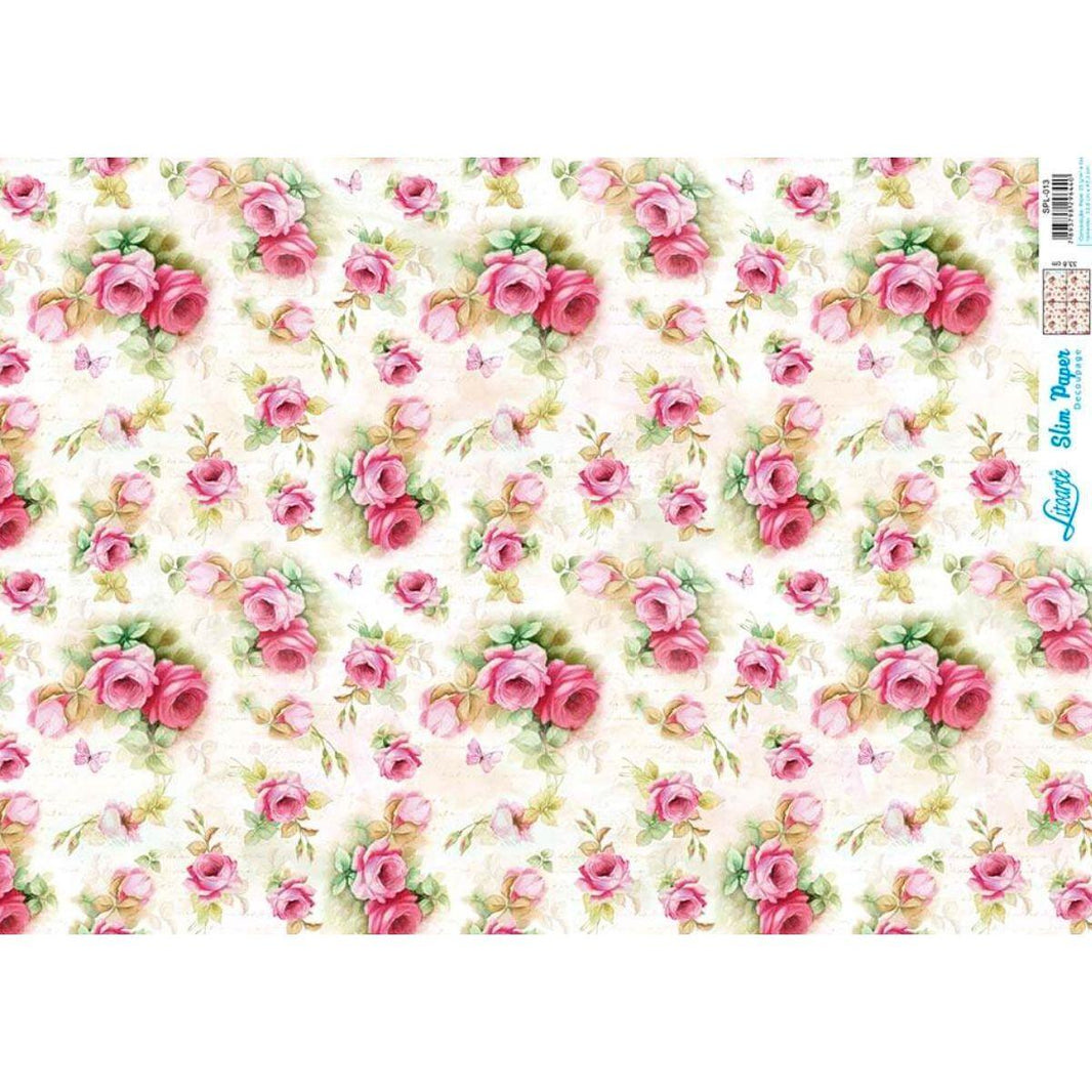 Slim Paper Decoupage Litoarte SPL-013 Estampa de Rosas 47x34cm - Palácio da Arte