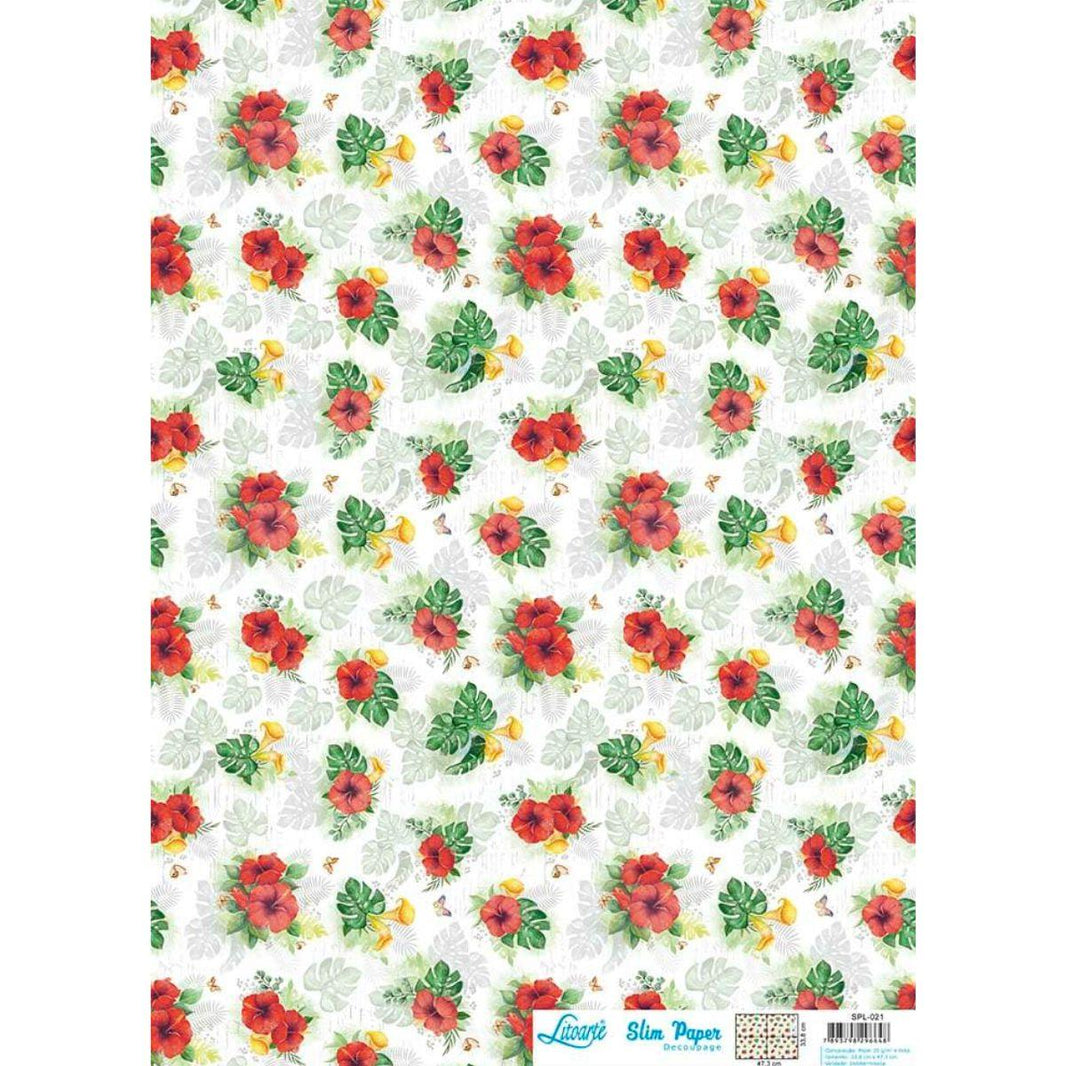 Slim Paper Decoupage Litoarte SPL-021 Tropical Hibiscos 47x34cm - Palácio da Arte