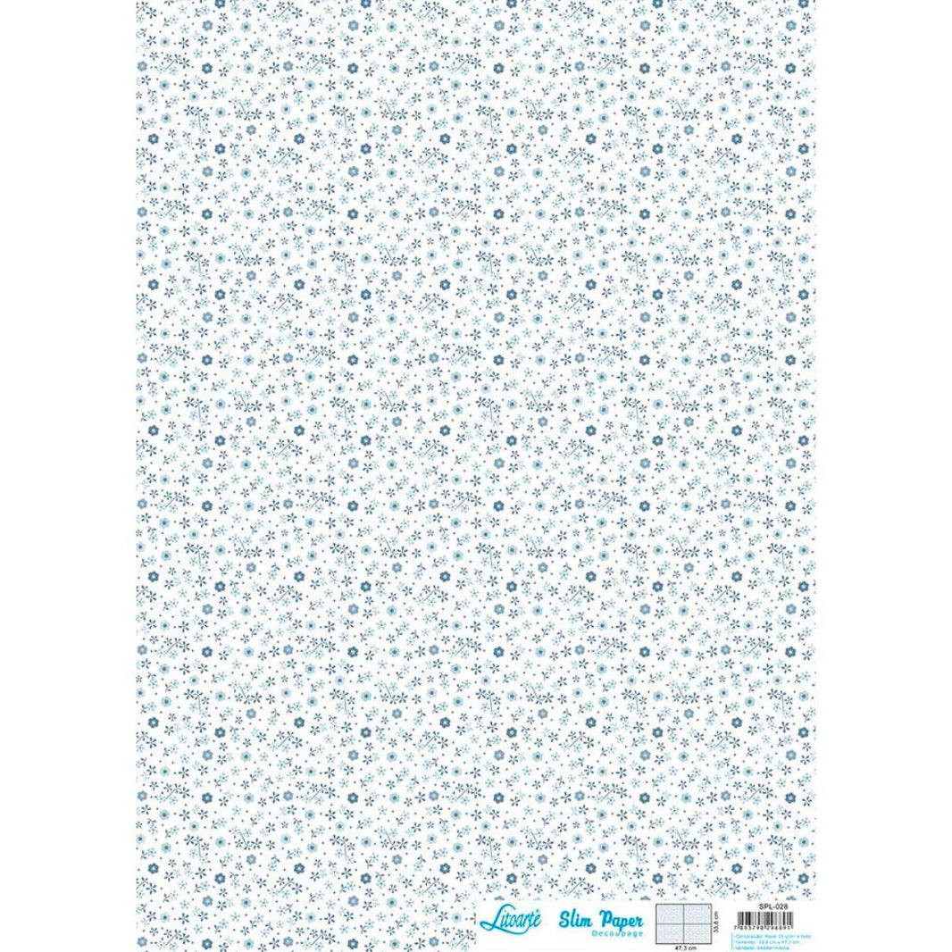 Slim Paper Decoupage Litoarte SPL-028 Flores Azuis 47x34cm - Palácio da Arte